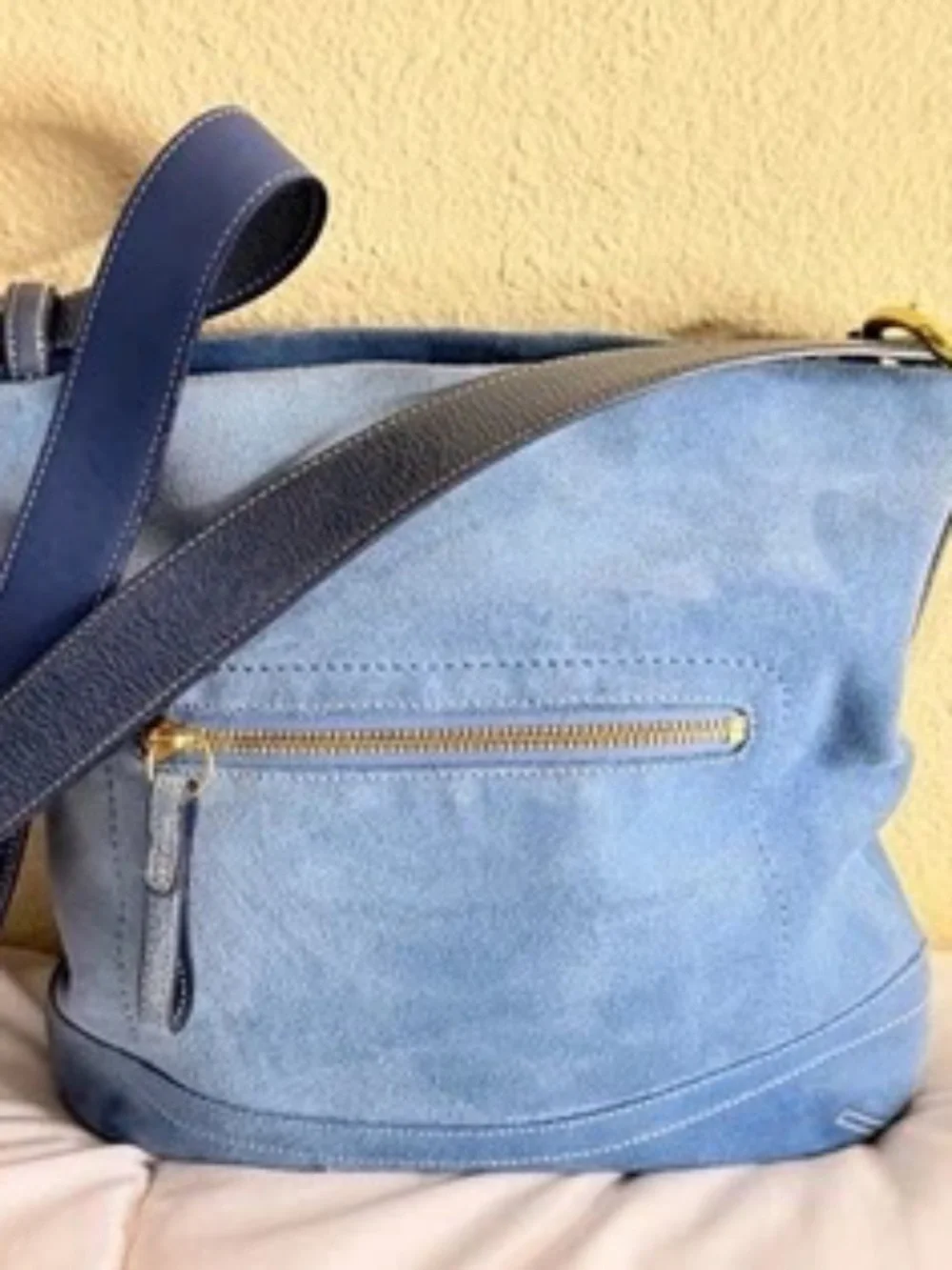 Coach Suede Leather Hobo Shoulder Crossbody Bag Blue